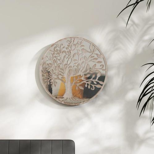 vidaXL Spiegel rond 60x2,5 cm ijzer zandkleurig, Huis en Inrichting, Woonaccessoires | Spiegels, Nieuw, Verzenden