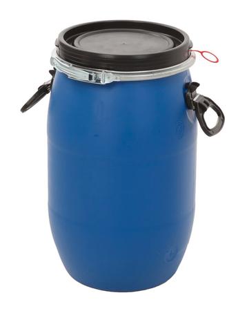 Kunststof vat 30 liter blauw met zwart klemdeksel