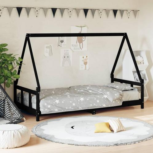 vidaXL Kinderbedframe 90x200 cm massief grenenhout zwart, Kinderen en Baby's, Kinderkamer | Bedden, Nieuw, Verzenden