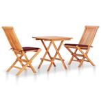 vidaXL 3-delige Bistroset met wijnrode kussens massief, Tuin en Terras, Tuinsets en Loungesets, Verzenden, Nieuw, Teakhout, 3 zitplaatsen
