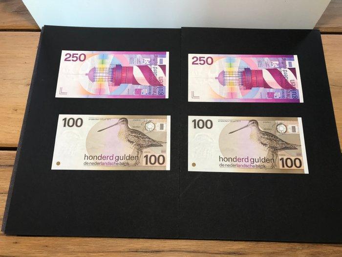 Nederland. - 2 x 250 en 2 x 100 Gulden 1985 en 1977 - Mev., Postzegels en Munten, Bankbiljetten | Europa | Niet-Eurobiljetten