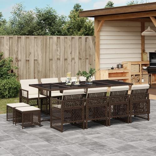 vidaXL 13-delige Tuinset met kussens poly rattan bruin, Tuin en Terras, Tuinsets en Loungesets, Tuinset, Nieuw, 2 zitplaatsen