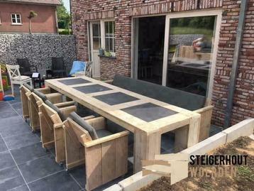 Steigerhouten Tuinset Exclusive met natuursteen  ACTIEPRIJS beschikbaar voor biedingen
