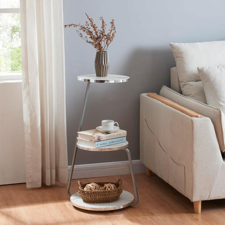 [en.casa] Bijzettafel Sipoo 74x46x37cm marmer wit, Huis en Inrichting, Tafels | Bijzettafels, Verzenden