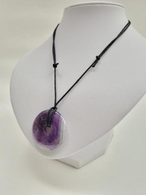 Amethist donut hanger 40mm met koord, Verzamelen, Mineralen en Fossielen, Ophalen of Verzenden