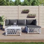 vidaXL 5-delige Loungeset met kussens staal wit, Verzenden, Nieuw, Rvs, Loungeset