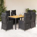 vidaXL 7-delige Tuinset met kussens poly rattan zwart, Tuin en Terras, 6 zitplaatsen, Nieuw, Tuinset, Verzenden