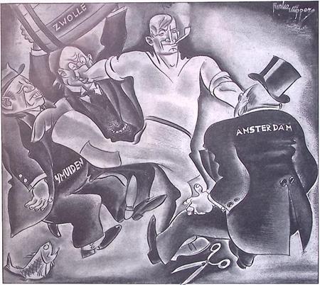 Staking getoont als vechtpartij op spotprent (lijst optie), Antiek en Kunst, Kunst | Litho's en Zeefdrukken, Verzenden