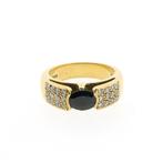 18 Krt. Gouden ring met diamant en saffier | 0,48 ct., Sieraden, Tassen en Uiterlijk, Ringen, 18 tot 19, Gebruikt, Overige kleuren
