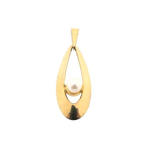 8 Krt. Hanger met parel (kettinghanger, cultivé parel), Sieraden, Tassen en Uiterlijk, Antieke sieraden, Met edelsteen, Goud, Ophalen of Verzenden