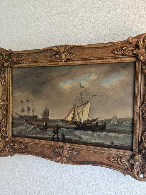 Abhram van Rhijn (XX) - Oil coastel scene,1700, Antiek en Kunst, Kunst | Schilderijen | Klassiek
