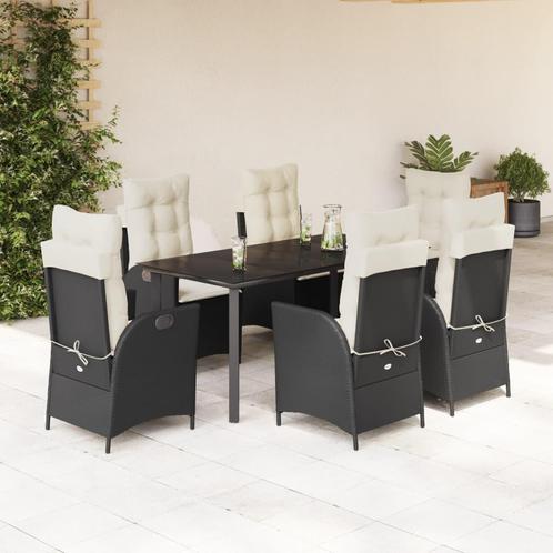 vidaXL 7-delige Tuinset met kussens poly rattan zwart, Tuin en Terras, Tuinsets en Loungesets, Tuinset, Nieuw, 6 zitplaatsen, Rotan