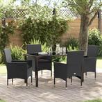 vidaXL Tuin Eetset met kussen 5 pcs Zwart Poly riet, Verzenden, Nieuw, Rotan