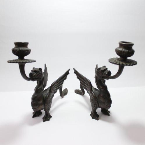 Kaarsenhouder - Gepatineerd brons - In de vorm van een draak, Antiek en Kunst, Curiosa en Brocante
