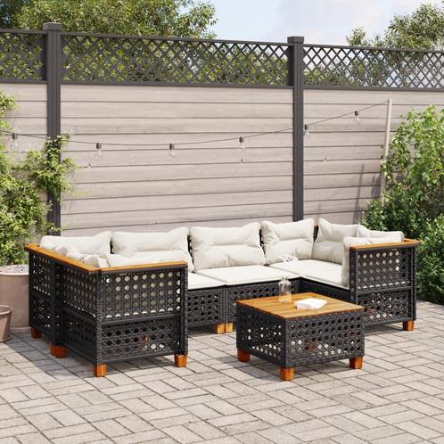 vidaXL 7-delige Loungeset met kussens poly rattan zwart, Tuin en Terras, Tuinsets en Loungesets, Loungeset, Nieuw, Rotan, Verzenden