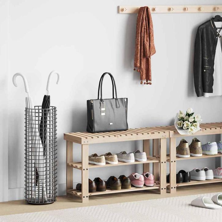 vidaXL Schoenenrek met bankje 2-in-1 massief vurenhout, Huis en Inrichting, Kasten | Schoenenrekken, Nieuw, Verzenden