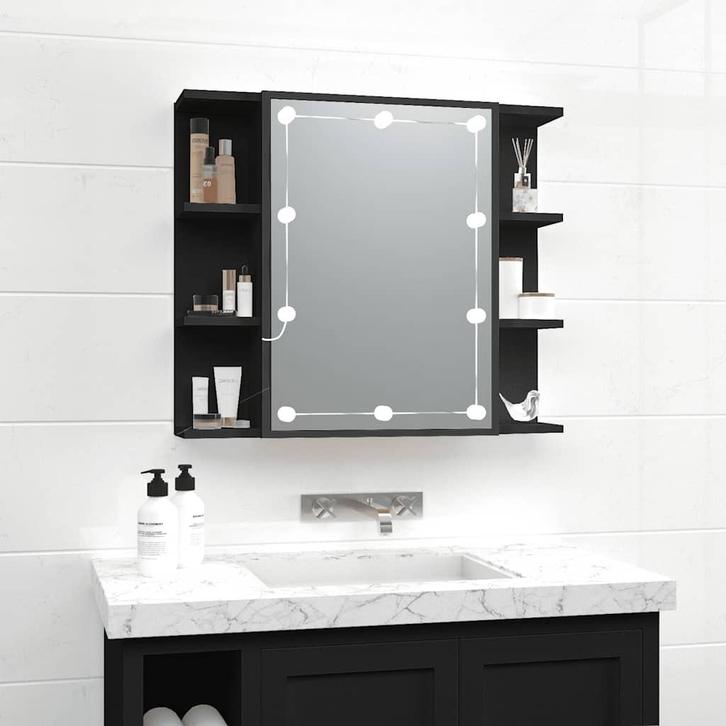 vidaXL Spiegelkast met LED-verlichting 70x16,5x60 cm zwart, Huis en Inrichting, Tafels | Kaptafels, Nieuw, Verzenden