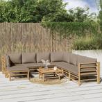 vidaXL 9-delige Loungeset met kussens bamboe taupe, Tuin en Terras, Verzenden, Nieuw, Hout, Loungeset