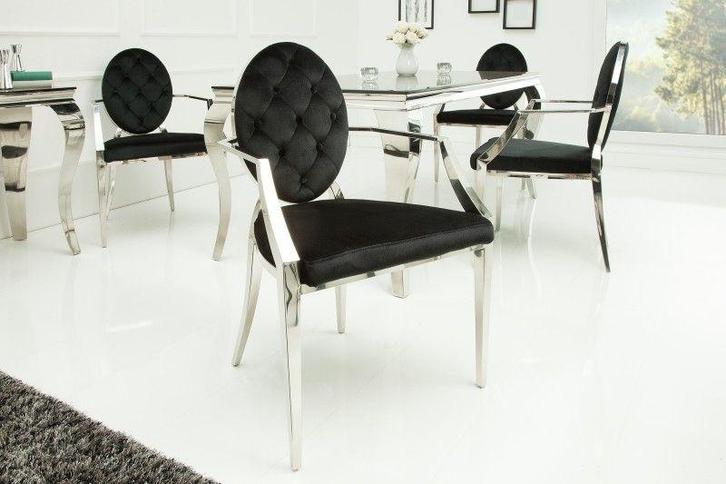 Elegante stoel MODERN BAROK zwart fluweel met armleuningen, Huis en Inrichting, Stoelen, Ophalen of Verzenden