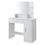 Moderne Make-up Tafel met Grote Spiegel en Opslag - Wit, Modern design, Nieuw, 150 tot 200 cm, Hout