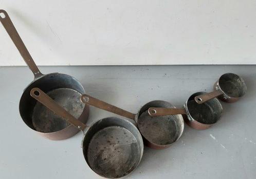 Kookpottenset (5) - Koper - Steelpannen, Antiek en Kunst, Antiek | Keukenbenodigdheden