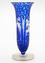 Kralik Art Nouveau Etched-Engraved Cobalt Glass Vase 1910 -