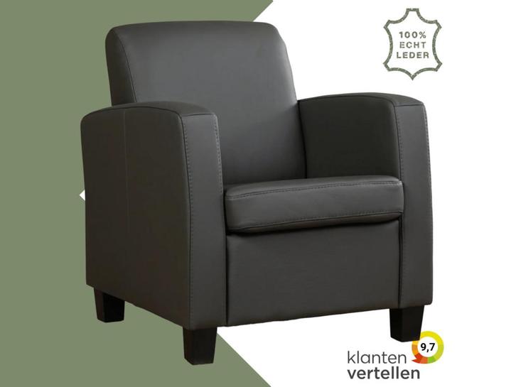 Leren fauteuil Joy - Toledo Antracite (donkergrijs) - Poten, Huis en Inrichting, Fauteuils, 50 tot 75 cm, 75 tot 100 cm, Nieuw