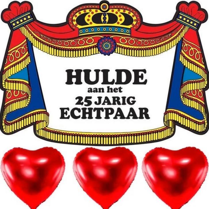 Hulde aan het 25-jarig bruidspaar bord met 3 rode harten, Hobby en Vrije tijd, Feestartikelen, Geboorte of Huwelijk, Nieuw, Versiering