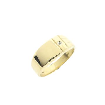 Gouden zegelring met diamant; 0,005 ct. | Heren (vintage) beschikbaar voor biedingen