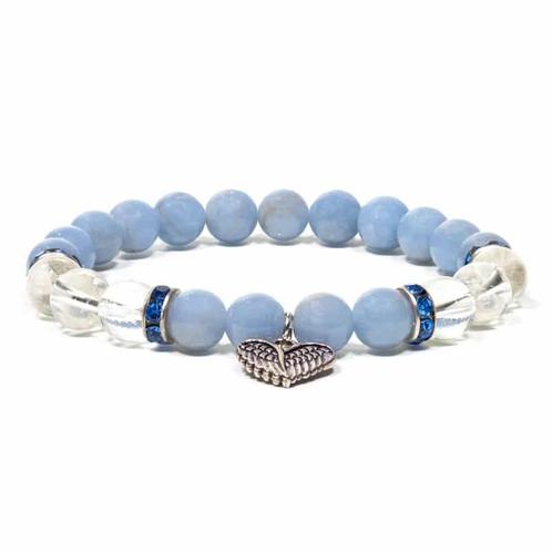 Edelsteen Armband Angeliet/ Bergkristal Blauw Elastisch met, Sieraden, Tassen en Uiterlijk, Armbanden, Nieuw, Verzenden