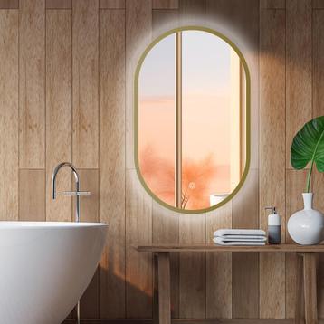 LED spiegel ovaal met goud metalen frame - 450x750mm beschikbaar voor biedingen