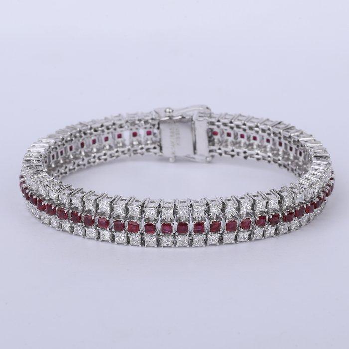 Armband - 14 karaat Witgoud - 15.30ct. tw. Robijn - Diamant, Sieraden, Tassen en Uiterlijk, Armbanden