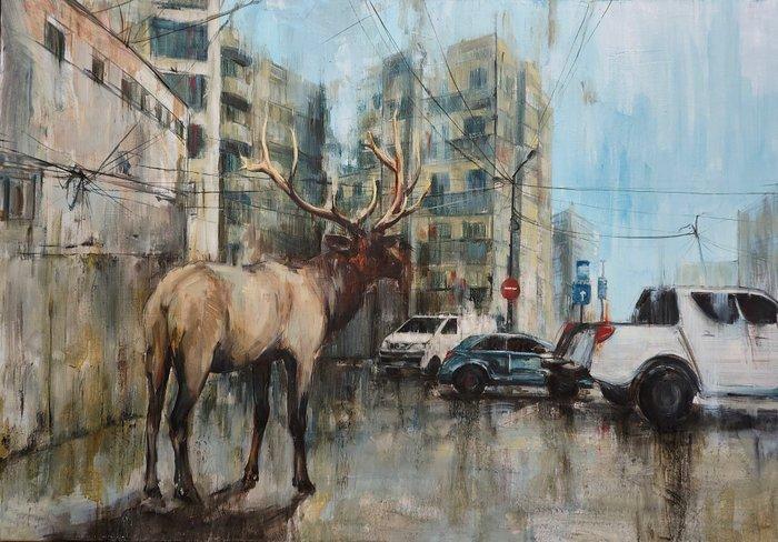 Popovici Constantin - The deer in the search of the water, Antiek en Kunst, Kunst | Schilderijen | Modern
