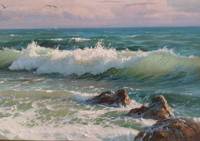 Vitalii Karpenko (1963) - Seascape with Wave, Antiek en Kunst, Kunst | Schilderijen | Klassiek