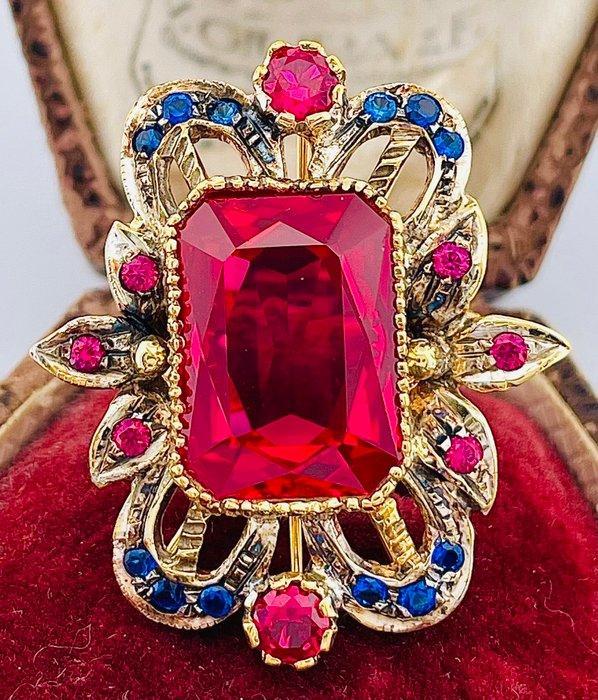 Zonder Minimumprijs - Ring - 9 kt. Geel goud, Zilver Robijn, Sieraden, Tassen en Uiterlijk, Ringen