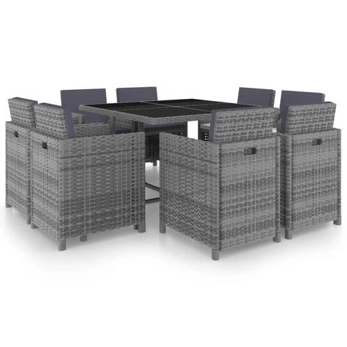 vidaXL 9-delige Tuinset met kussens poly rattan antraciet, Tuin en Terras, Tuinsets en Loungesets, Tuinset, Nieuw, 8 zitplaatsen