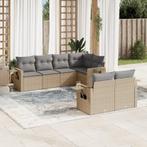 vidaXL 7-delige Loungeset met kussens poly rattan beige, Verzenden, Nieuw, Rotan, Loungeset