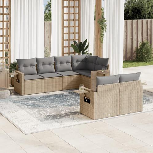 vidaXL 7-delige Loungeset met kussens poly rattan beige, Tuin en Terras, Tuinsets en Loungesets, Loungeset, Nieuw, Rotan, Verzenden