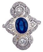 Ring Platina Saffier - Diamant, Sieraden, Tassen en Uiterlijk, Ringen, Nieuw