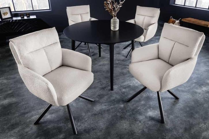 Draaibare Retro Stoel BIG GEORGE greige Bouclé Armleuningen, Huis en Inrichting, Stoelen, Ophalen of Verzenden