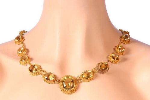 Halsketting - 18 karaat Geel goud - Citrien, Georgië 1820, Sieraden, Tassen en Uiterlijk, Kettingen