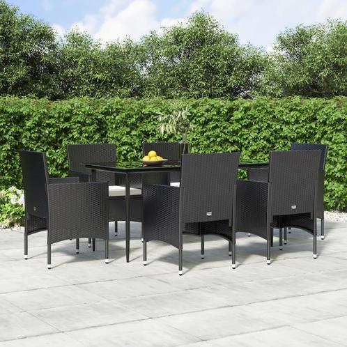 vidaXL 7-delige Tuinset met kussens zwart, Tuin en Terras, Tuinsets en Loungesets, Tuinset, Nieuw, 6 zitplaatsen, Rotan, Verzenden