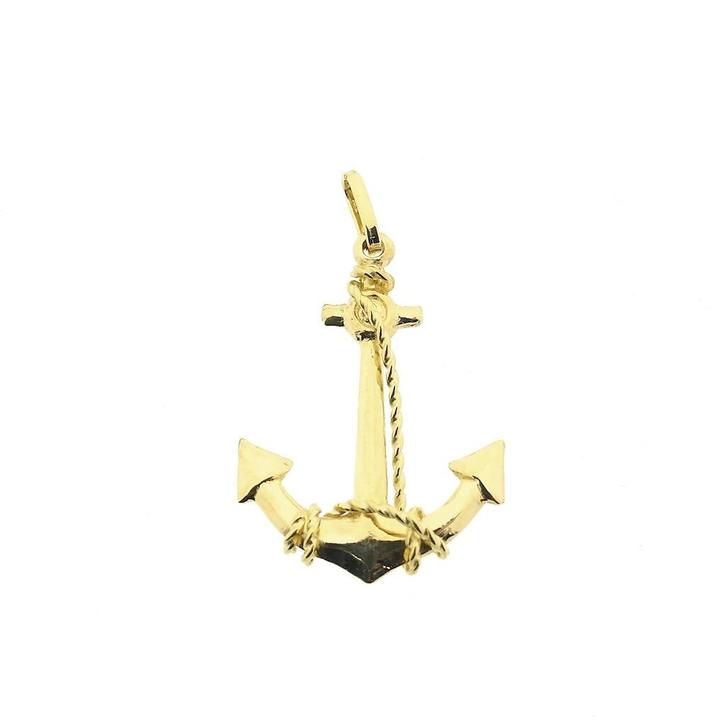 Gouden hanger van een anker met touw (Hanger of bedel), Sieraden, Tassen en Uiterlijk, Bedels, Gebruikt, Overige merken, Goud