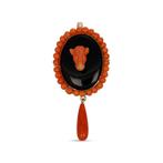 Broche - 18 karaat Geel goud Onyx - Koraal