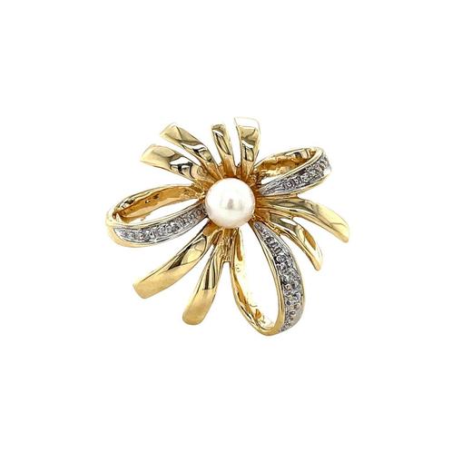 Vintage broche met parel en diamant 8 krt, Sieraden, Tassen en Uiterlijk, Broches, Nieuw, Ophalen of Verzenden