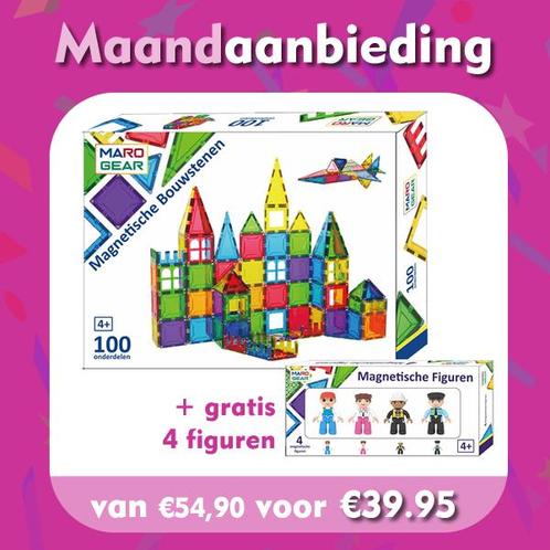 Magnetische Bouwstenen  + 4 magnetische figuren - 104, Kinderen en Baby's, Speelgoed | Bouwstenen, Nieuw, Overige merken, Ophalen of Verzenden
