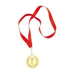 Gouden kampioens medaille aan rood lint - Medailles, Hobby en Vrije tijd, Nieuw, Ophalen of Verzenden