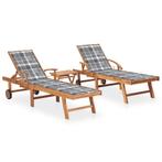 vidaXL Ligbedden 2 st met tafel en kussens massief teakhout, Verzenden, Nieuw