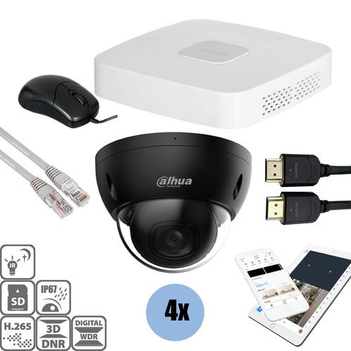 Dahua Black kit 4x Dome 4MP + Recorder & Bekabeling, Audio, Tv en Foto, Videobewaking, Ophalen of Verzenden
