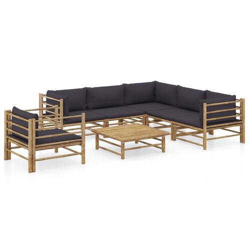 vidaXL 7-delige Loungeset met donkergrijze kussens bamboe, Tuin en Terras, Tuinsets en Loungesets, Loungeset, Nieuw, Hout, Verzenden